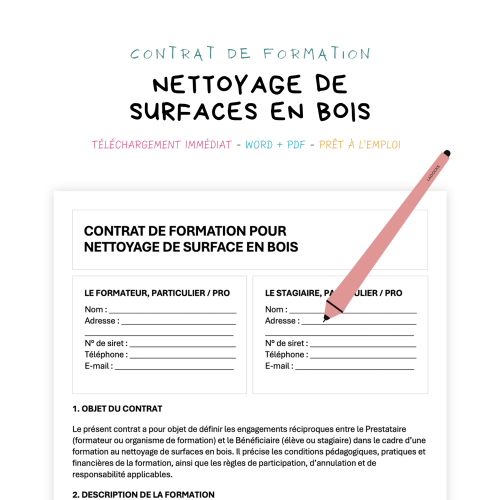 Contrat de Formation au Nettoyage de Surfaces en Bois