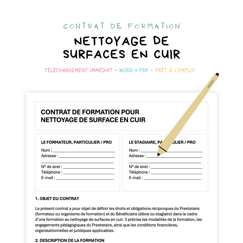 nettoyage de surfaces en cuir Contrat de Formation au Nettoyage de Surfaces en Cuir