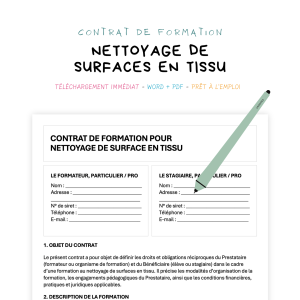 Contrat de Formation au Nettoyage de Surfaces en Tissu