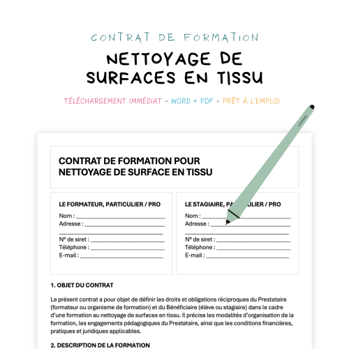 Contrat de Formation au Nettoyage de Surfaces en Tissu