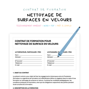 nettoyage de surfaces en velours Contrat de Formation au Nettoyage de Surfaces en Velours