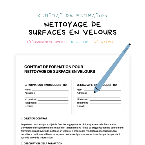 Contrat de Formation au Nettoyage de Surfaces en Velours
