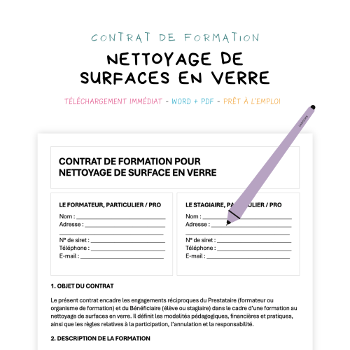 Contrat de Formation au Nettoyage de Surfaces en Verre