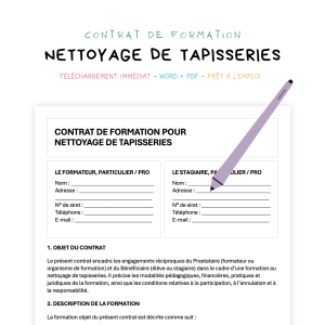 nettoyage de tapisseries Contrat de Formation au Nettoyage de Tapisseries
