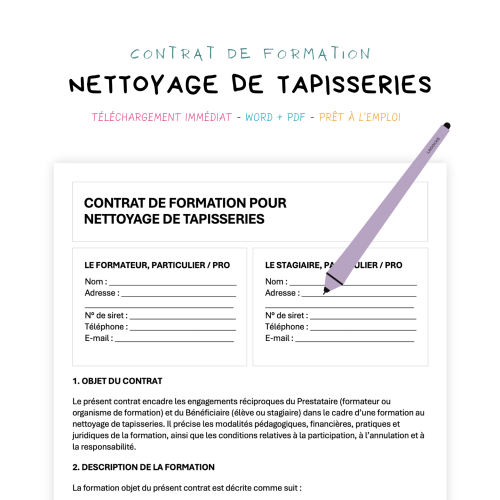nettoyage de tapisseries Contrat de Formation au Nettoyage de Tapisseries