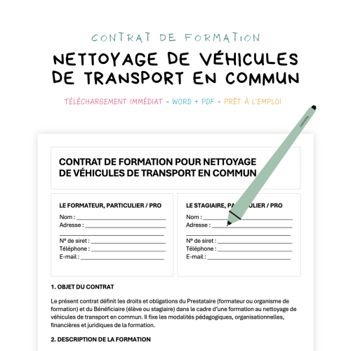 Contrat de Formation au Nettoyage de Véhicules de Transport en Commun