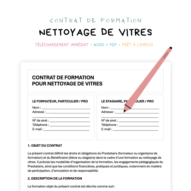 nettoyage de vitres Contrat de Formation au Nettoyage de Vitres