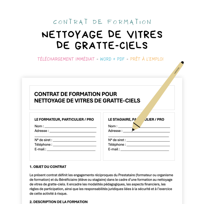 Contrat de Formation au Nettoyage de Vitres de Gratte-Ciels