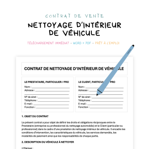 nettoyage d’intérieur de véhicule Contrat de Nettoyage d’Intérieur de Véhicule