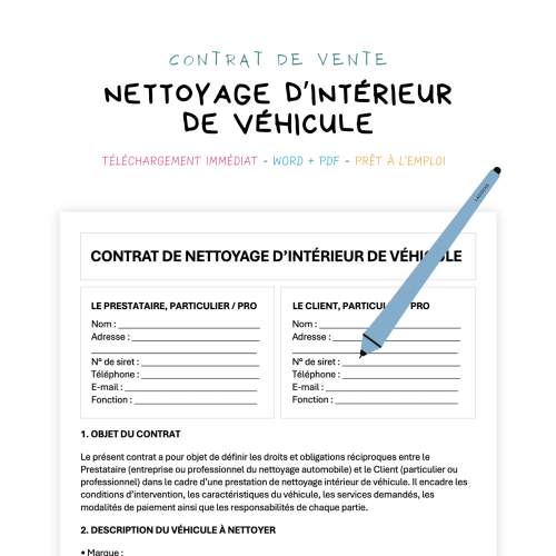 Contrat de Nettoyage d’Intérieur de Véhicule