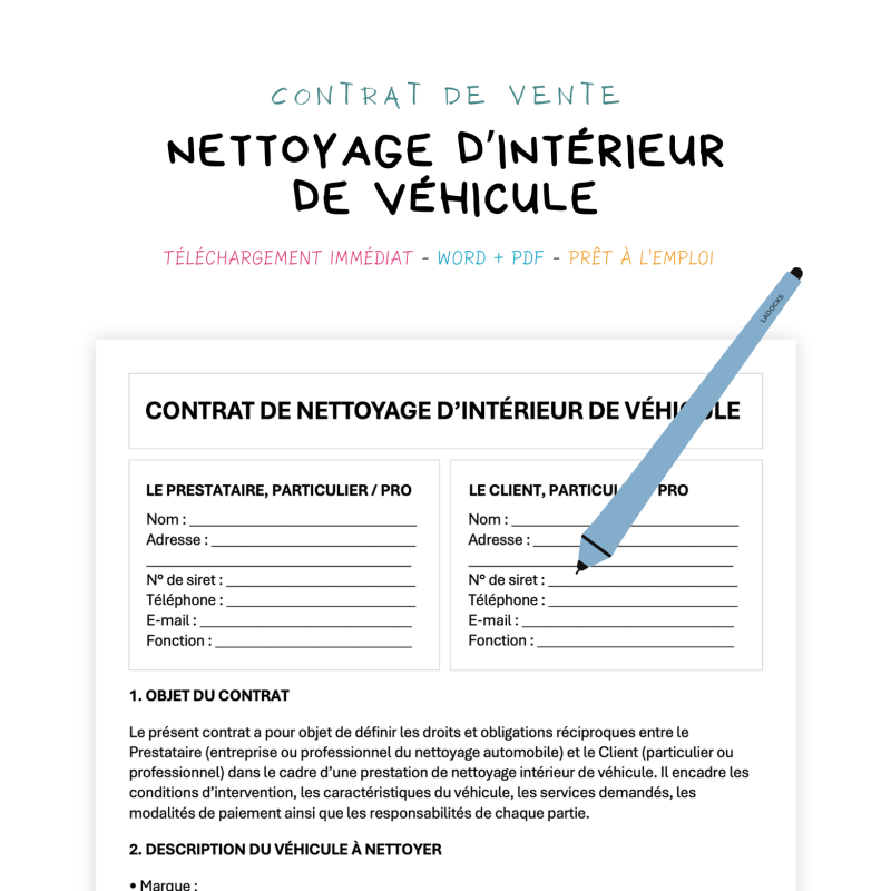 nettoyage d’intérieur de véhicule Contrat de Nettoyage d’Intérieur de Véhicule