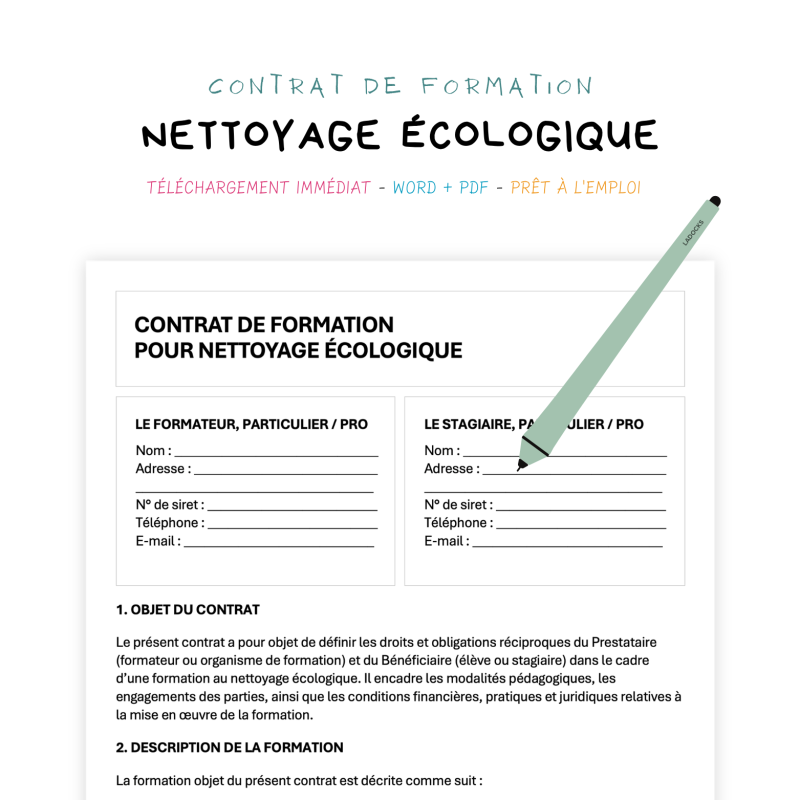 nettoyage écologique Contrat de Formation au Nettoyage Écologique