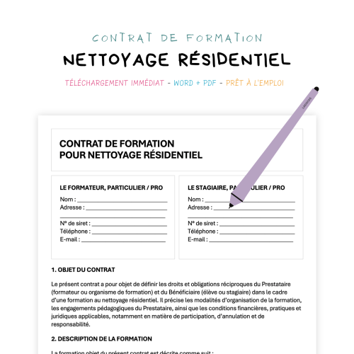 Contrat de Formation au Nettoyage Résidentiel