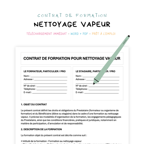 nettoyage vapeur Contrat de Formation au Nettoyage Vapeur
