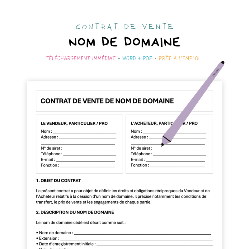 nom de domaine Contrat de Vente de Nom de Domaine