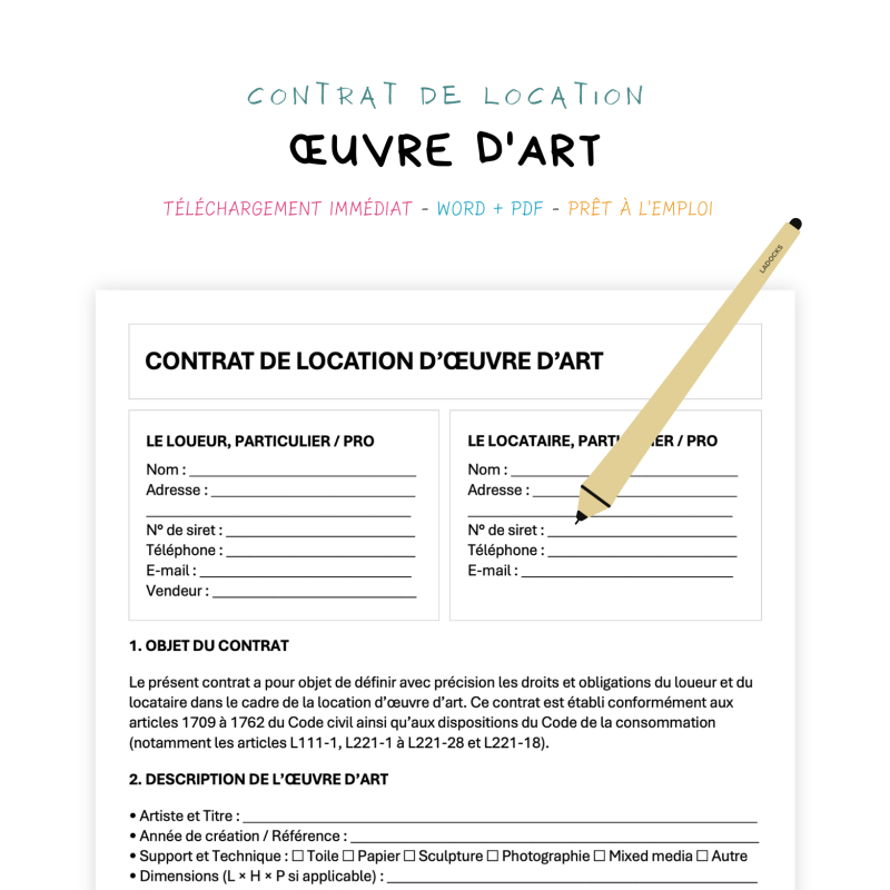 œuvre d'art Contrat de Location d’Œuvre d’Art