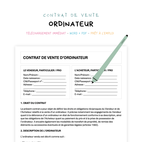 Contrat de Vente d’Ordinateur