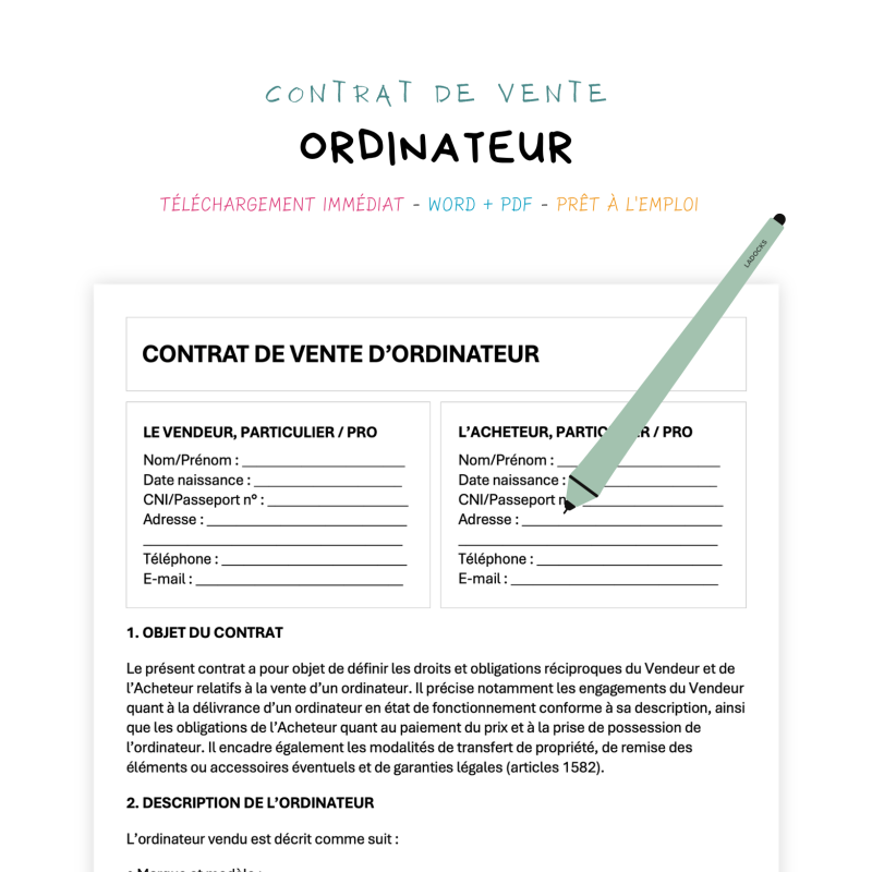Contrat de Vente d’Ordinateur