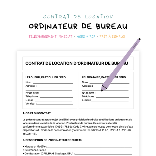 Contrat de Location d’Ordinateur de Bureau