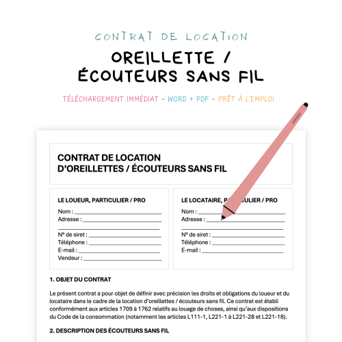 oreillette _ écouteurs sans fil Contrat de Location d’Oreillettes ou d’Écouteurs Sans Fil