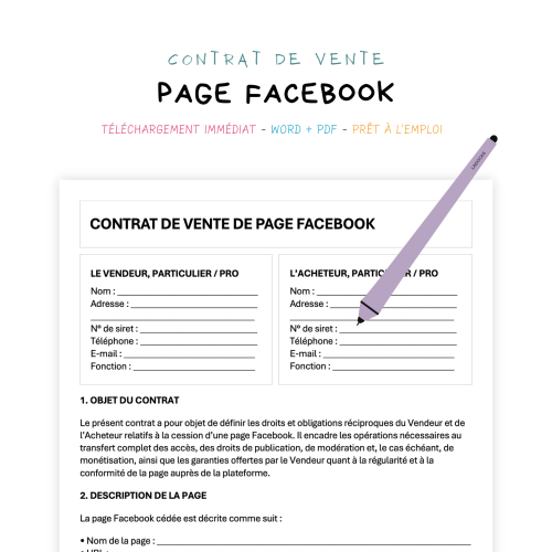 Contrat de Vente de Page Facebook