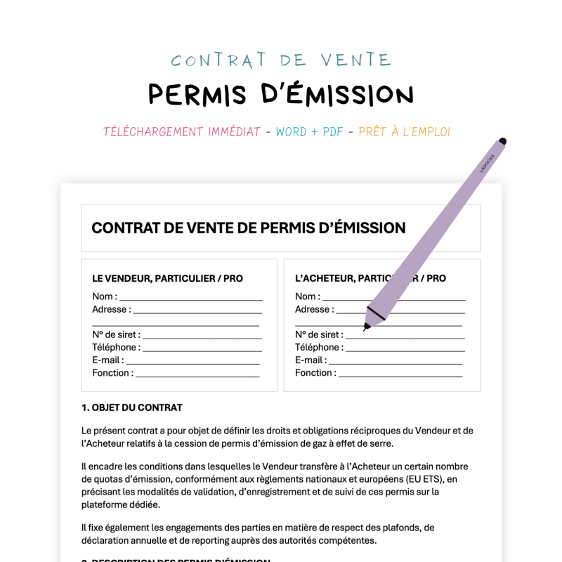 permis d’émission Contrat de Vente de Permis d’Émission