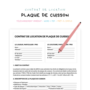 plaque de cuisson Contrat de Location de Plaque de Cuisson
