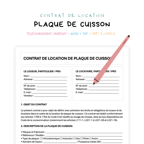 Contrat de Location de Plaque de Cuisson