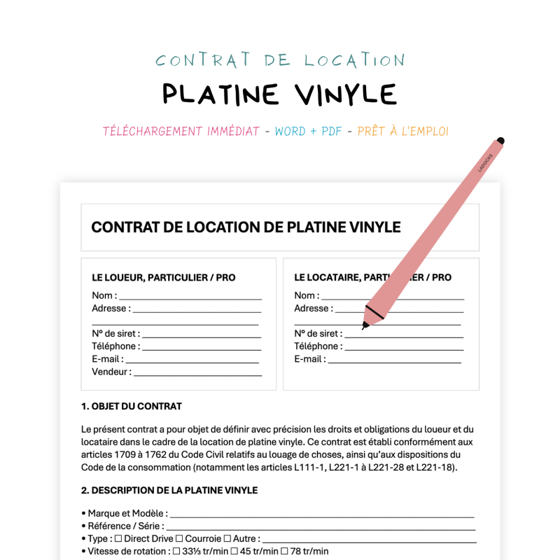 platine vinyle Contrat de Location de Platine Vinyle