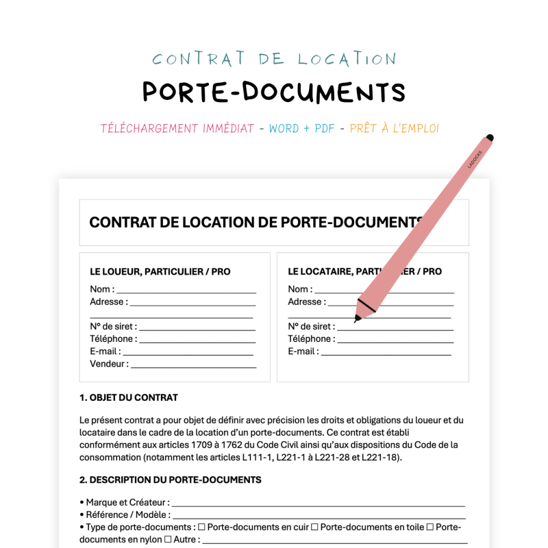 porte-documents Contrat de Location de Porte-Documents