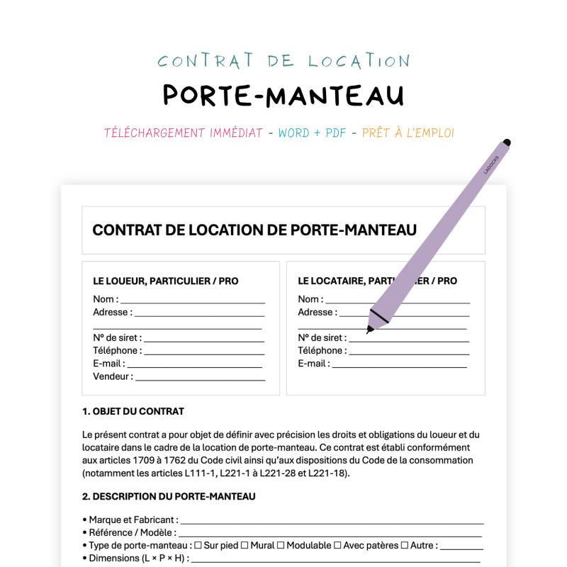 porte-manteau Contrat de Location de Porte-Manteau