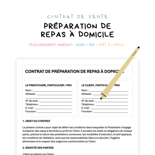 Contrat de Préparation de Repas à Domicile