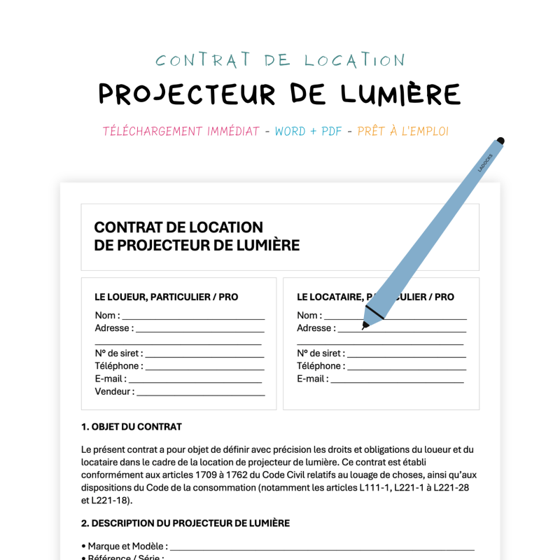 projecteur de lumière Contrat de Location de Projecteur de Lumière