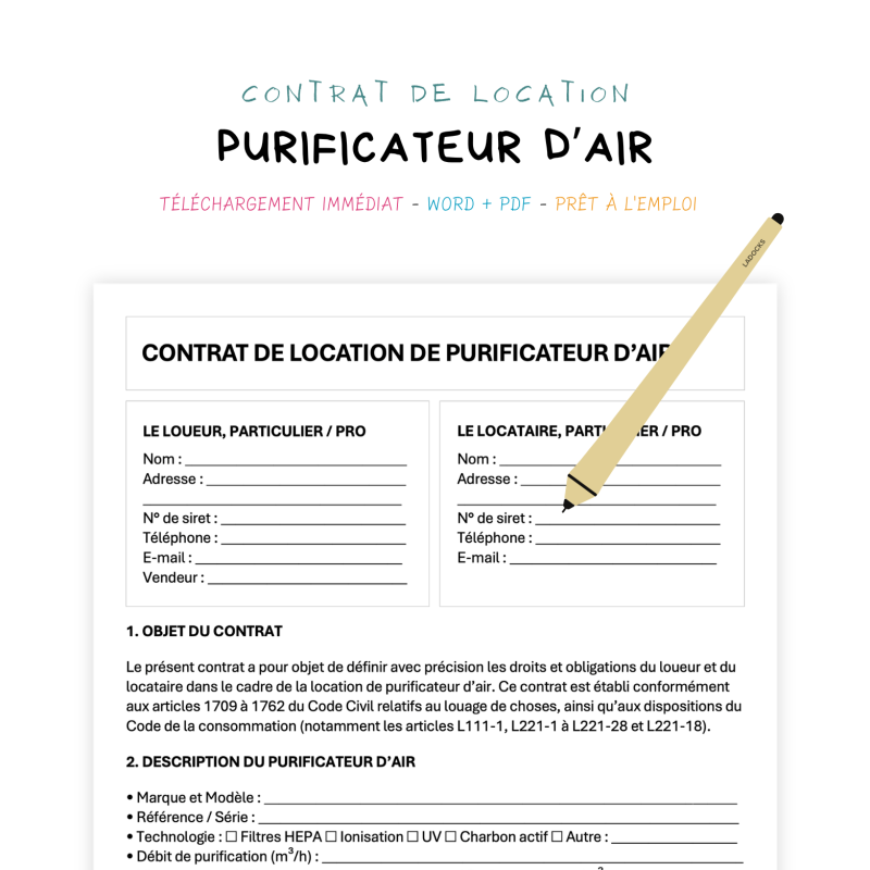 purificateur d’air Contrat de Location de Purificateur d’Air
