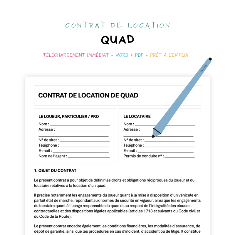 quad Contrat de Location de Quad
