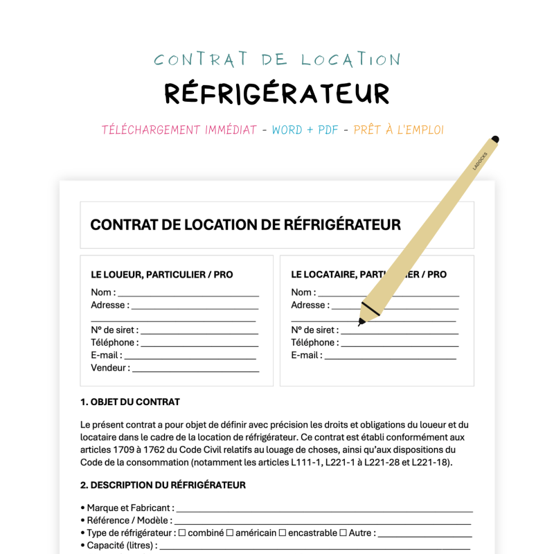 Contrat de Location de Réfrigérateur