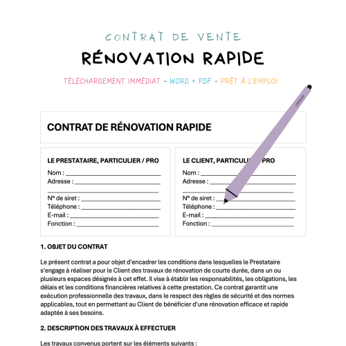 rénovation rapide Contrat de Rénovation Rapide