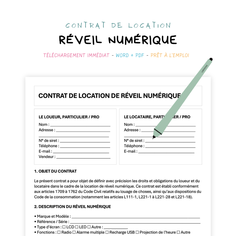 réveil numérique Contrat de Location de Réveil Numérique