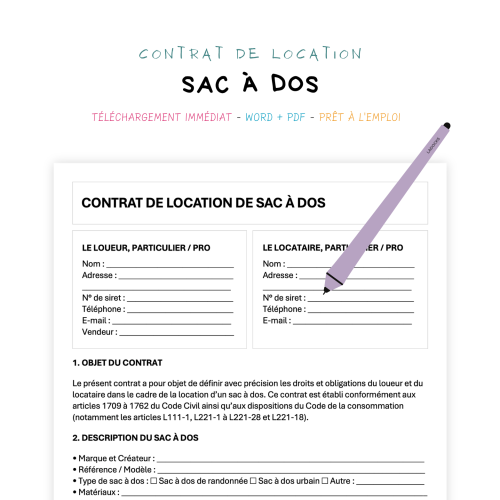 Contrat de Location de Sac à Dos