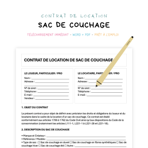sac de couchage Contrat de Location de Sac de Couchage