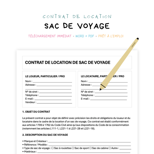 Contrat de Location de Sac de Voyage