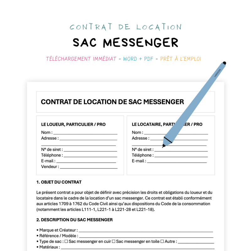 sac messenger Contrat de Location de Sac Messenger