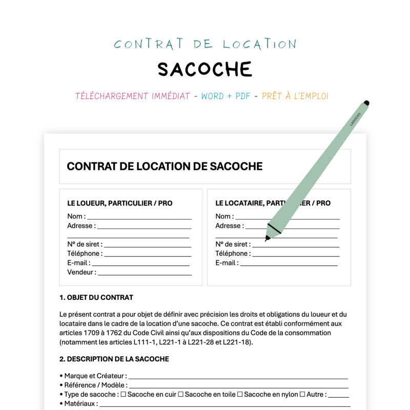 sacoche Contrat de Location de Sacoche