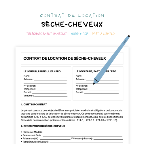 Contrat de Location de Sèche-Cheveux