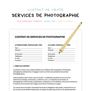 services de photographie Contrat de Services de Photographie