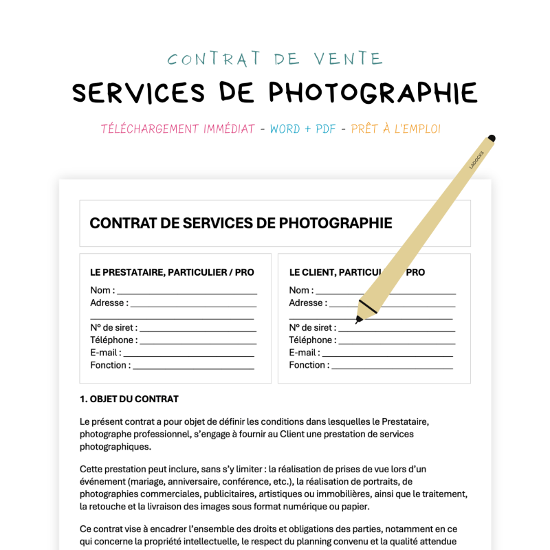 services de photographie Contrat de Services de Photographie