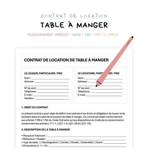 Contrat de Location de Table à Manger