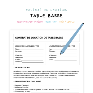 table basse Contrat de Location de Table Basse