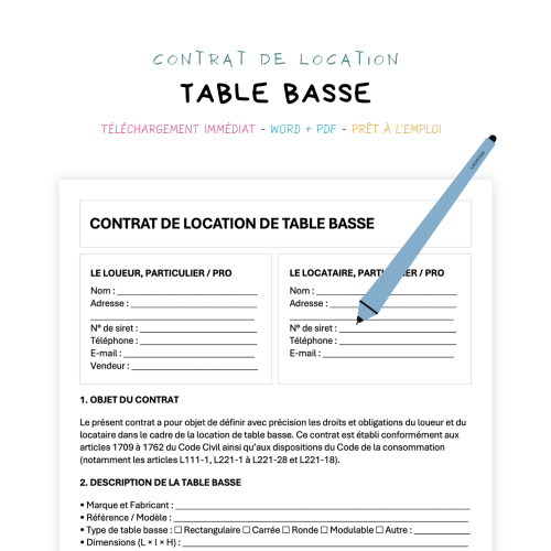 Contrat de Location de Table Basse
