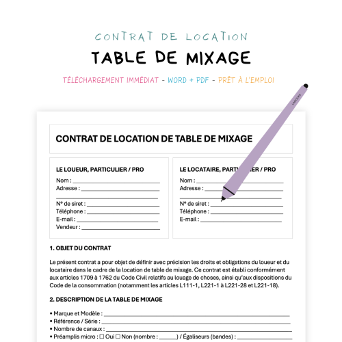 Contrat de Location de Table de Mixage